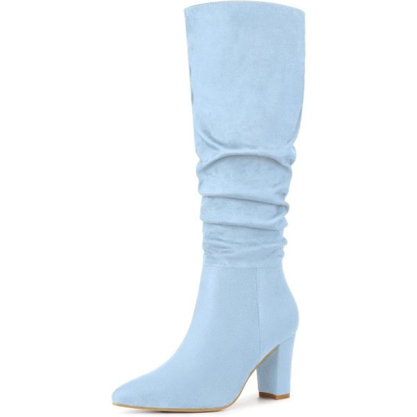 Allegra K Women's Slouchy Pointed Toe Chunky Heel Knee High Boots